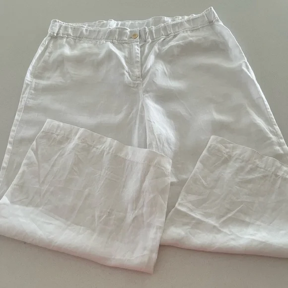 Eileen Fisher | white cropped wide leg Linen Pants - Picture 1 of 3